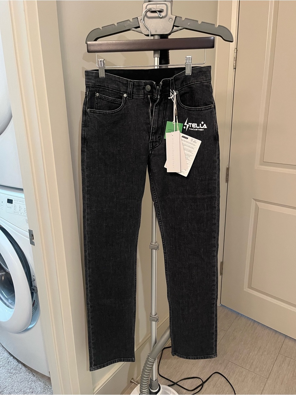 Stella McCartney Printed High Rise Black Straight Jeans